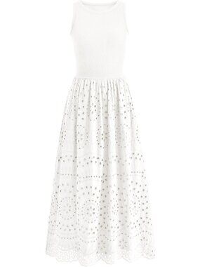 Women's Dress Maxi White Red Crew Neck Short Sleeveles Pockets A Line Summer
